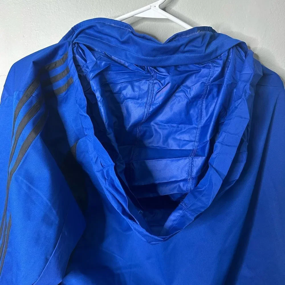 Adidas DRIVE 2 ALL WEATHER Hooded Blue & Black windbreaker Track jacket Sz XL